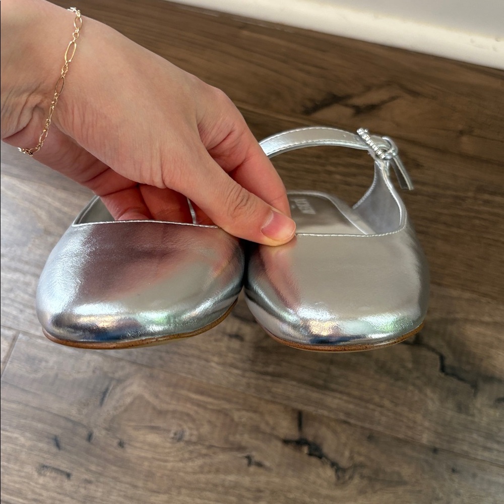 J Crew Silver Metallic Mary Jane Mules Gem Detail Size 8.5 Preppy Party Academia - Picture 8 of 9